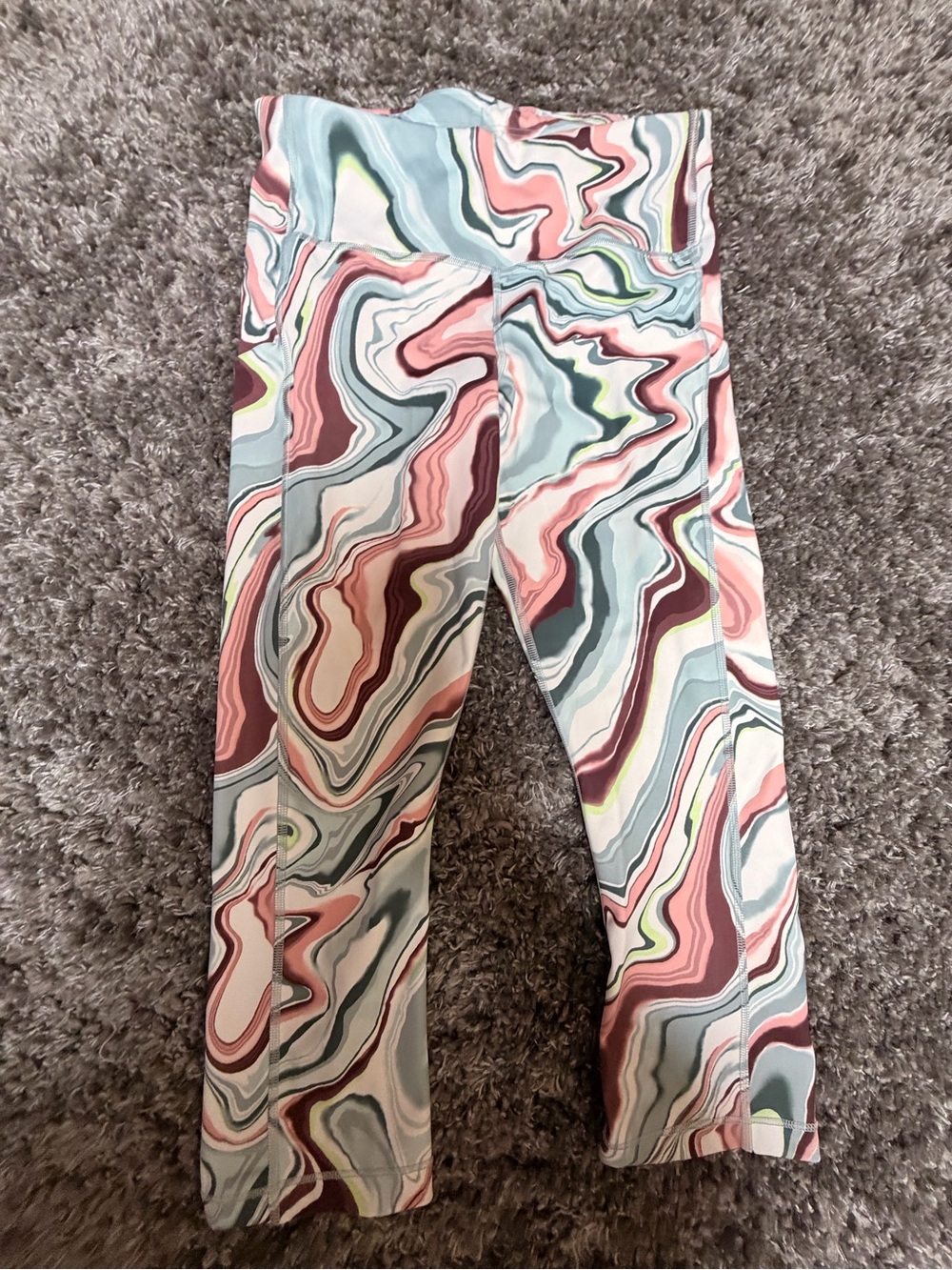 Athleta Marble-Print Leggings in Pink, Blue & Green